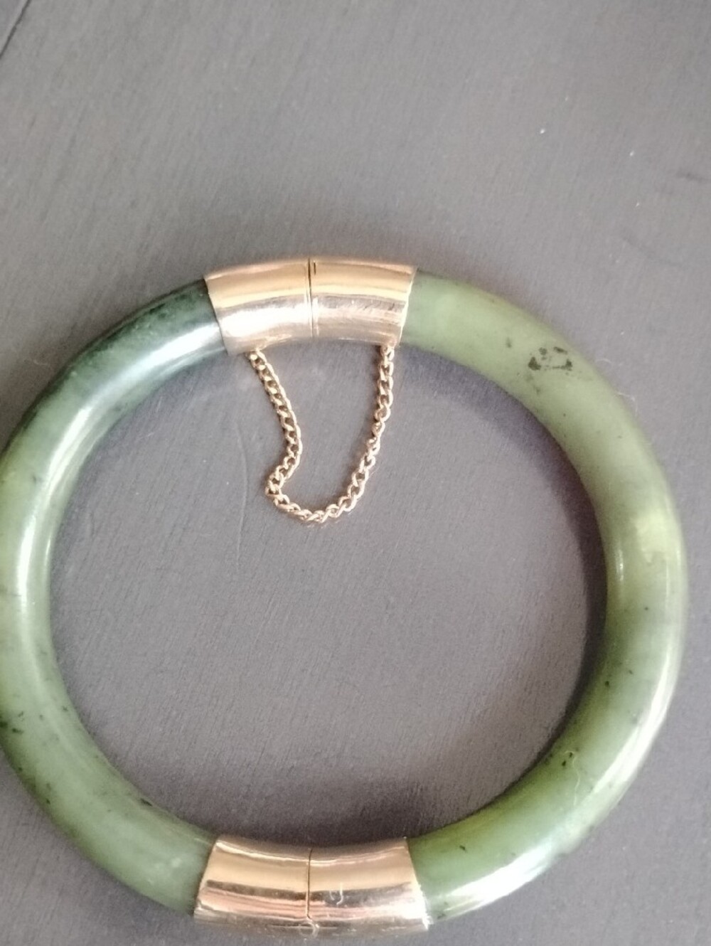 Green Jade Bangle Bracelet with Gold Accents - Picture 3 of 6